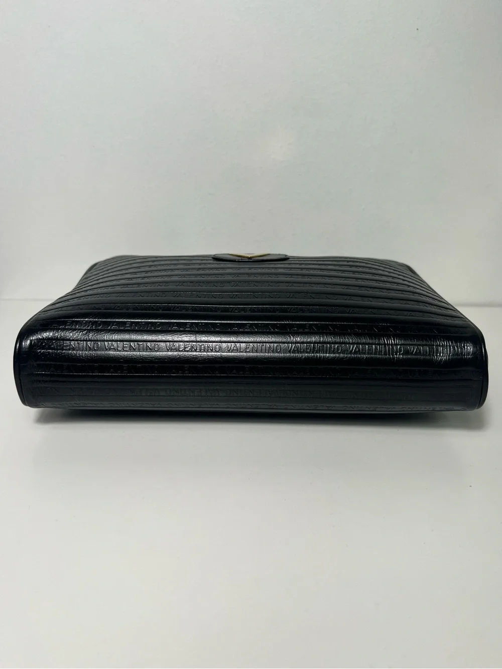 Mario Valentino Logo Vintage Black Leather Clutch Toiletry Travel Pouch Case